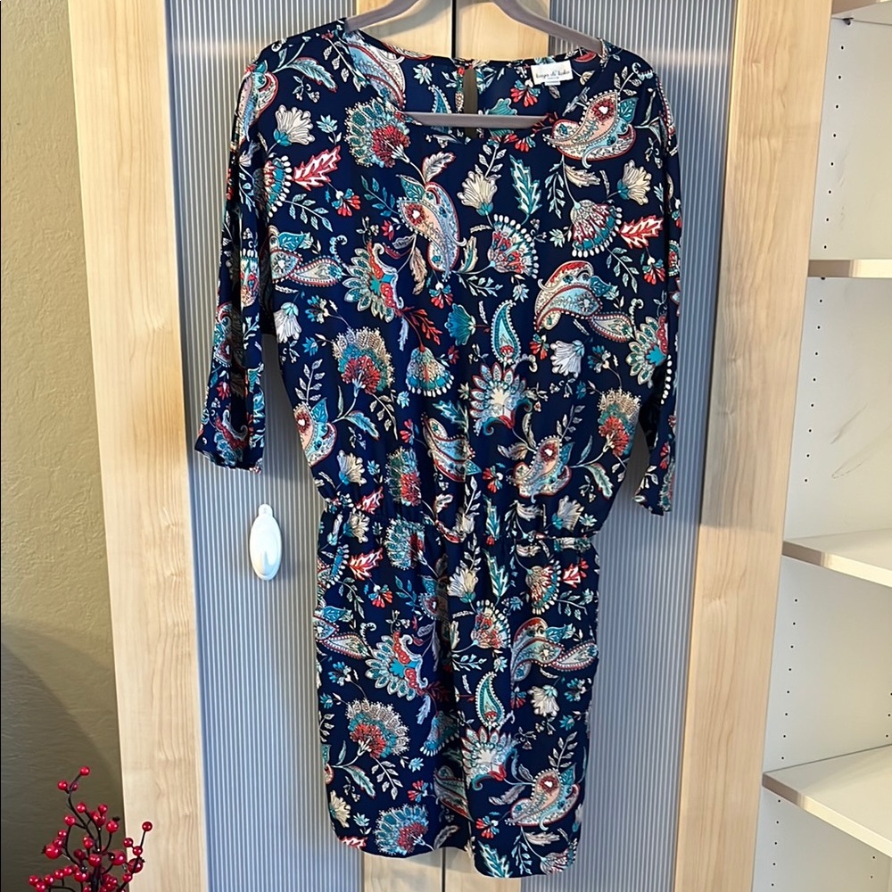 Pink and Blue Sheath Mini Dress with 3/4 Sleeves